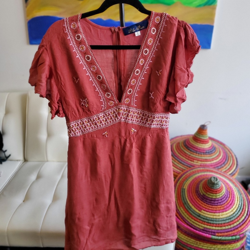 Francesca's Embroidered Rust Dress